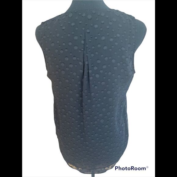 Banana Republic black sleeveless lined top with chiffon dot overlay, size XS. - Picture 3 of 5